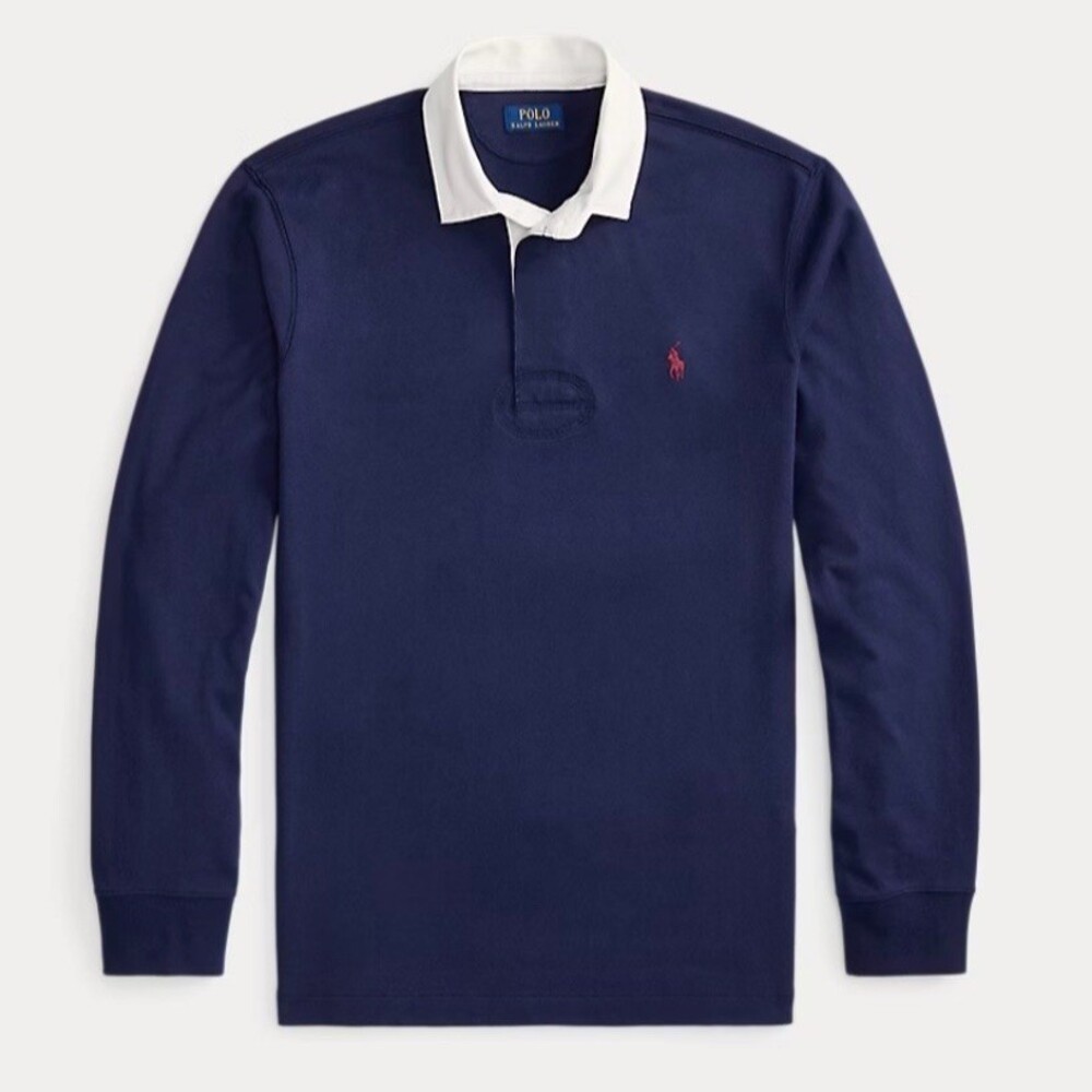 Polo Ralph Lauren Rugby Shirt Men's Size M Navy Long Sleeve White Collar